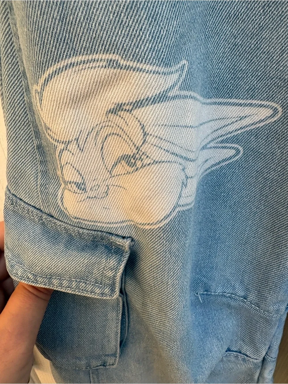 Justice Light Blue Cargo Jeans with Character Graphics - wide leg - cute!!